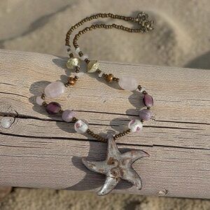 Stunning Starfish Glass Pendant Beaded Necklace